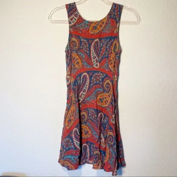 FREE PEOPLE  Dancing Pretty Print Paisley Sleeveless Dress Size 6 Blue Zippered - Picture 1 of 5